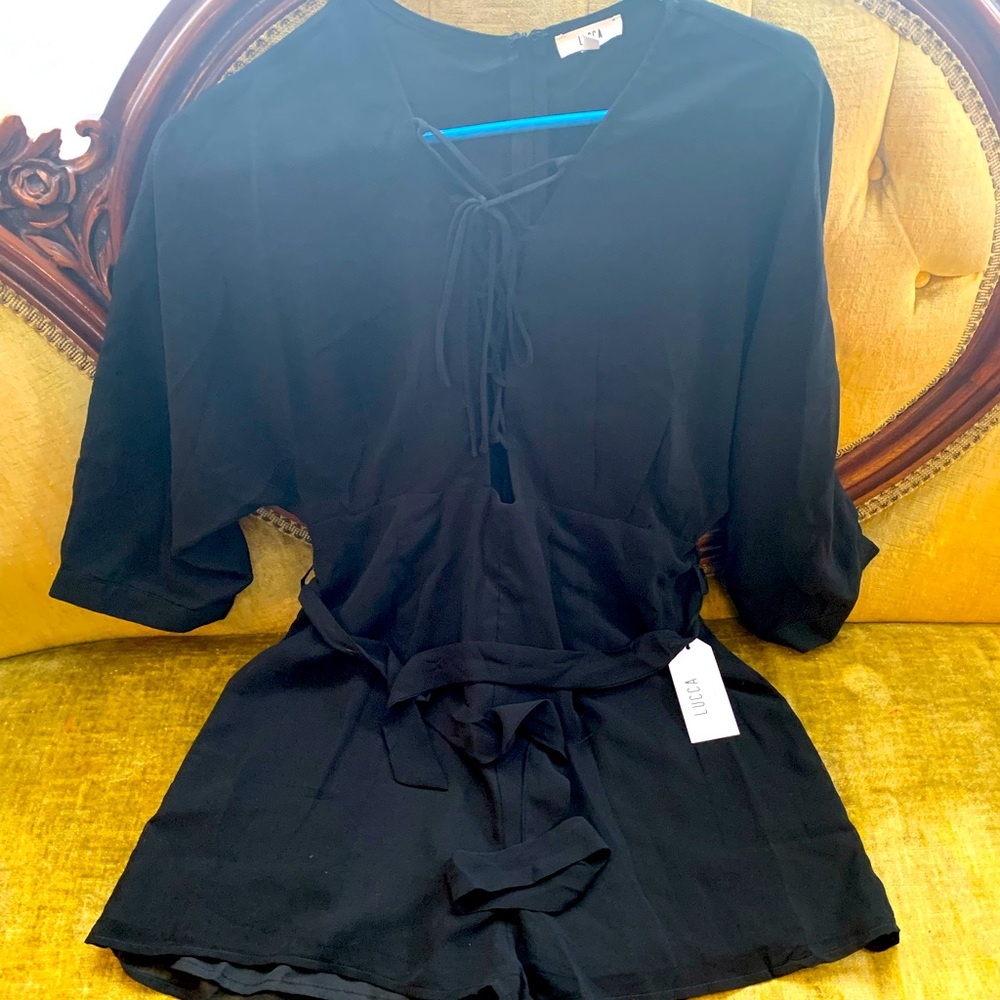 Luca of Los Angeles sexy short shorts jumpsuit with lace up front